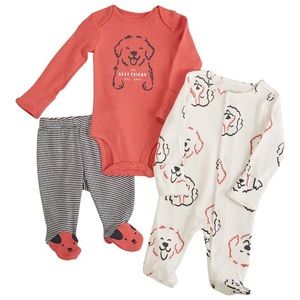 NWT carter’s 3 piece dog set footed pants/bodysuit/snap footed pj 6-9 months